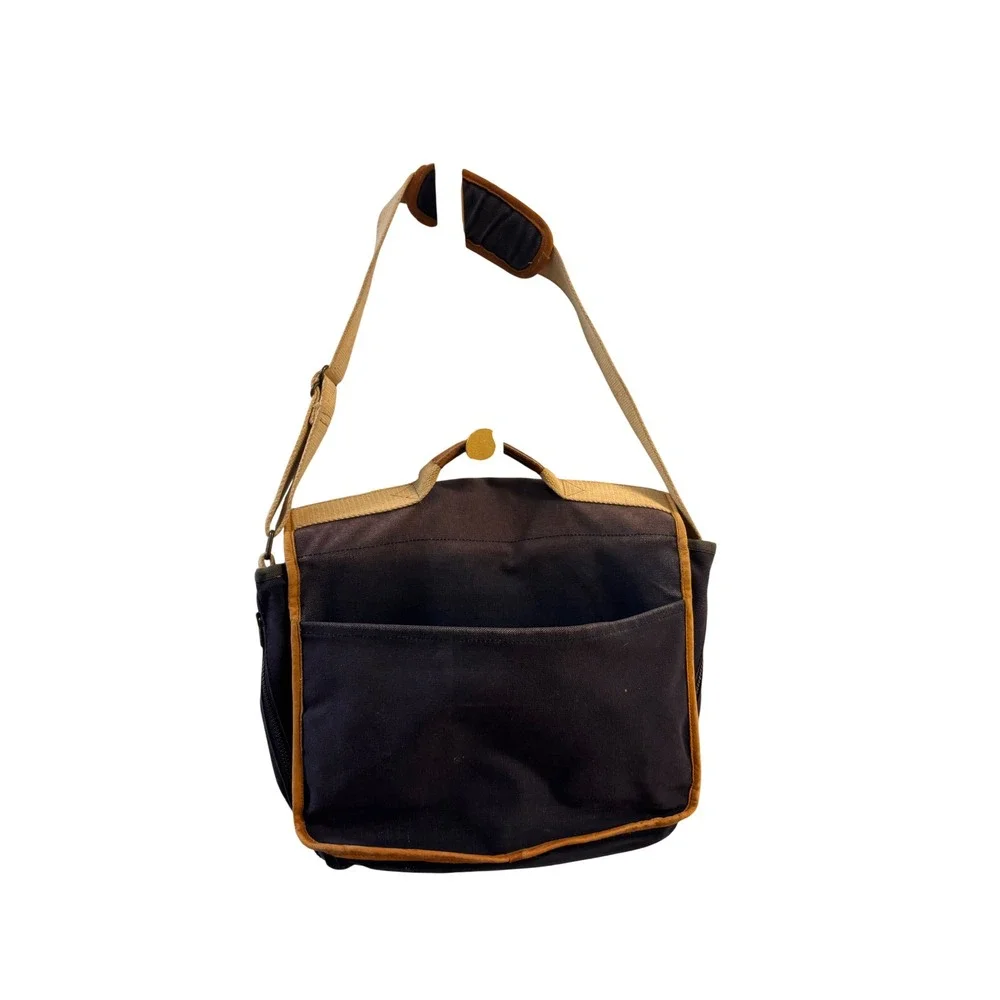GH Bass & Co Canvas Messenger Bag Navy Blue Leather Trim Vintage Faded Satchel